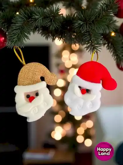 Happyland Yılbaşı Ağacı Süsü 2’li Noel Baba Kırmızı-kahve Renklerde Peluş Asma Süs 10 cm HPY26047