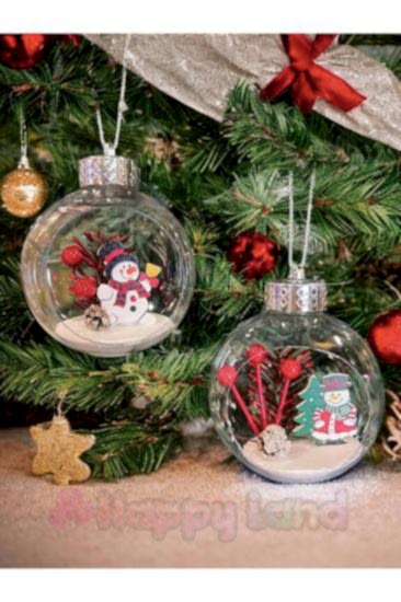 Happyland Yılbaşı Çam Ağacı Süsü 2’li Şeffaf Fanus Noel Babalı Top Süs yILBAŞI Topu 10 Cm