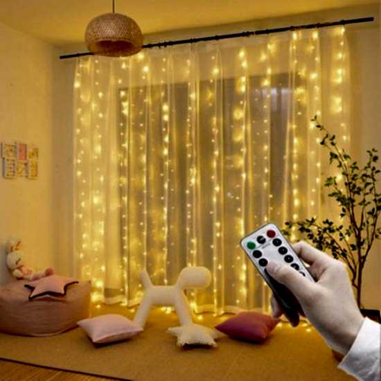 Happyland Peri Perde Led 3x3 mt Uzaktan Kumandalı Günışığı Perde Led Peri Ledli Fişli Sarı