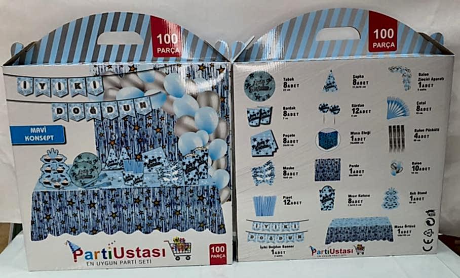 PARTİUSTASI HAPPYLAND 100 PARÇA PARTİ SETİ MAVİ KONSEPT