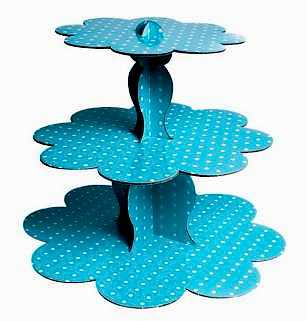 3 Katlı Mavi Puantiyeli Kek Standı Mavi Kek Standı