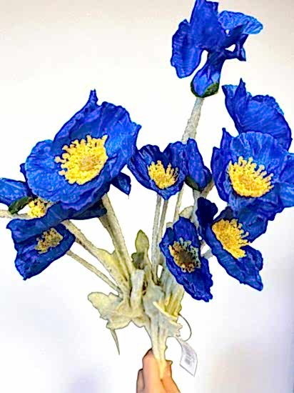 Happyland Yapay Çiçek 5 !i Gelincik Dalı Mavi Renk 60 cm Gelincik HPY-26132