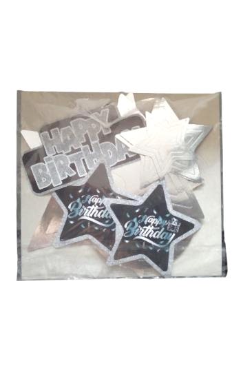 Happyland Gümüş Yıldızlı Happy Birthday Yazılı Tavan Sarkıt Süs 24’lü Paket