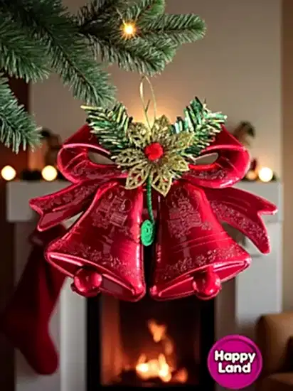 Happyland Yılbaşı Süsü Kırmıızı Çan Kapı Duvar Yılbaşı Ağacı Süsü 15 CM Küçük Boy HPY26049
