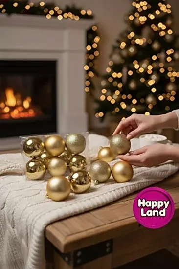 Happyland Yılbaşı Çam Ağacı Süsü 8 cm 6’LI Gold Renk Yılbaşı Topu Büyük Boy Yılbaşı Topu HPY128