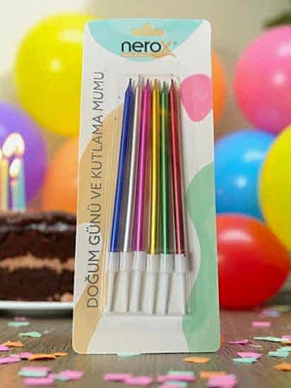 Happyland Çok Renkli Metalik 6’lı Pasta Mumu Doğum Günü Mumu