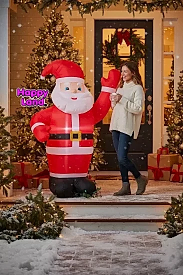 Happyland Yılbaşı Noel Baba Işıklı Şişme Dekor 120 cm Ev Kapı Önü Dükkan Noel Baba Dekor