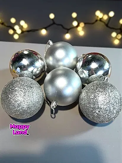 Happyland Yılbaşı Çam Ağacı Süsü 8 cm 6’LI Gümüş Renk Yılbaşı Topu Büyük Boy Yılbaşı Topu HP128