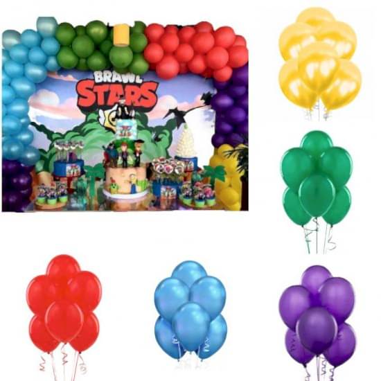 Happyland Brawl Stars Doğum Günü Kutlama Balon Zincirli 16 Kişilik Renkli Set Brawl Stars Konsepti Full Paket