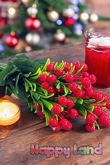 Yılbaşı 1 Demet Kokina Berry Kiraz Dalı 36 Cm 7 Dal