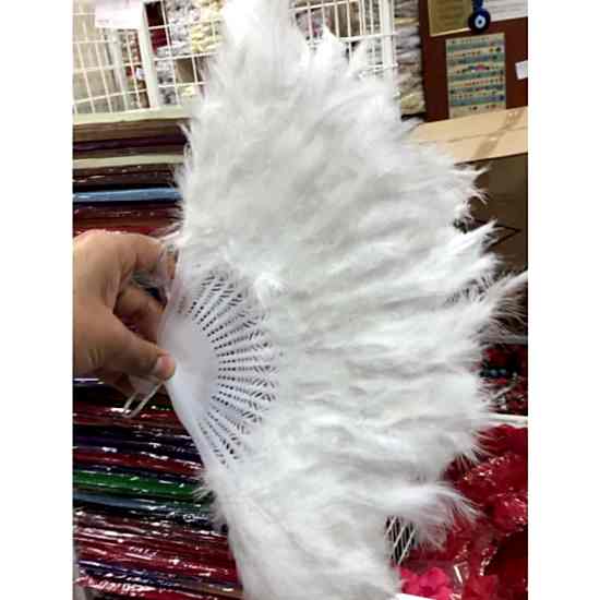 Happyland Beyaz&nbsp;Tüylü Kına Yelpazesi 25 Cm Boyunda Parti Aksesuarı 