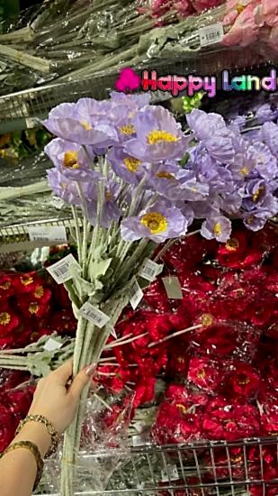 Happyland Yapay Çiçek 5’li Gelincik Dalı Lila Renk 60 cm Gelincik HPY-26132