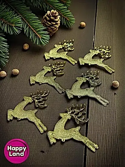 Happyland Yılbaşı Çam Ağacı Süsü Geyik Süs Gold Renk 6’lı 5 Cm Mini Yılbaşı Geyik Süs HPY26036