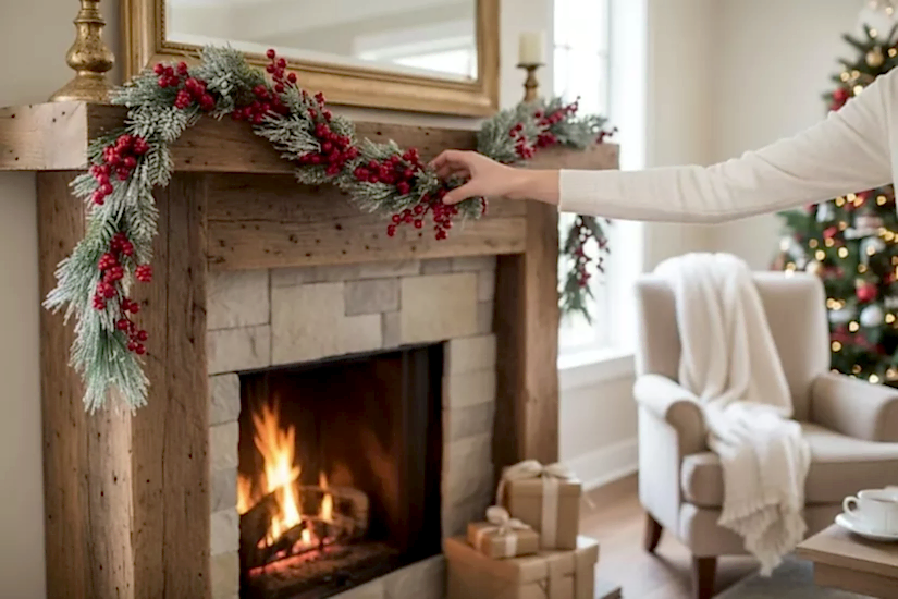 Happyland Yılbaşı Süsü Kozalaklı Berryli Karlı Garland Ssüs 180 cm Yılbaşı Dekor HPY26078