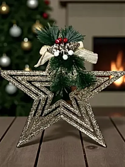 Happyland Yılbaşı Ağacı Süsü Gold Dev Boy Tepe Yıldızı Süslü Model 30 cm HPY26051