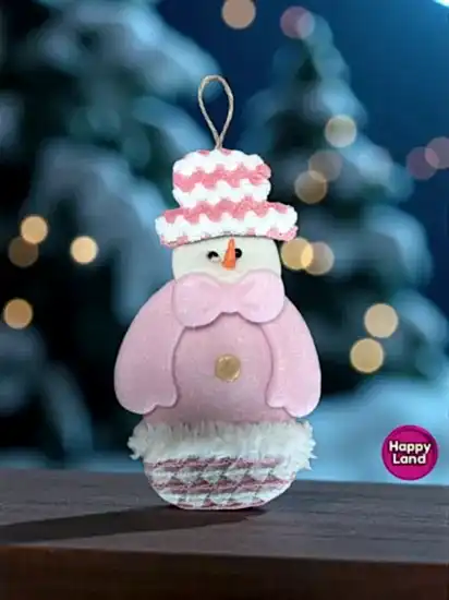   Yılbaşı Ağacı Süsü Kardanadam Peluş Makaron Pembe Renk Asma Süs 20 cm Noel Dekor HPY26044 