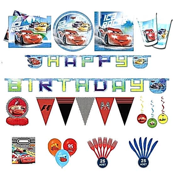 Cars Temalı Doğum Günü Parti Seti Süper 24 Kişilik