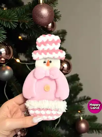   Yılbaşı Ağacı Süsü Kardanadam Peluş Makaron Pembe Renk Asma Süs 20 cm Noel Dekor HPY26044 