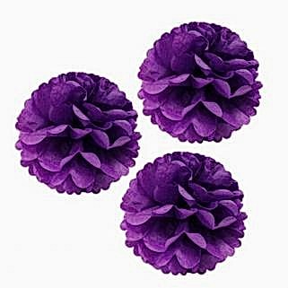 3’Lü Lila Renk Pelur Kağıt Ponpon Çiçek Asma Süs 25 Cm