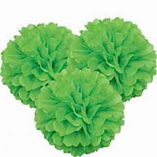 3 Lü Yeşil Renk Pelur Kağıt Ponpon Çiçek Asma Süs 25 Cm