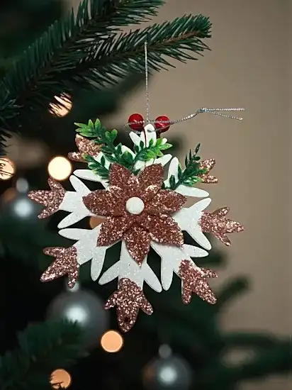 Happyland Yılbaşı Ağacı Süsü Yılbaşı Çiçekli Rose Gold ASMA Süs Kartanesi Model 15cm HPY26050