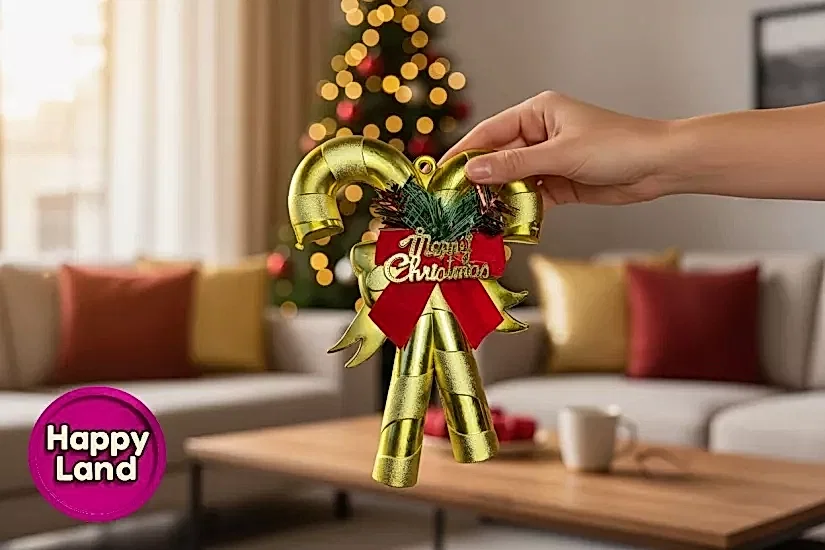 Happyland Yılbaşı Süsü Baston Şeker Süsü Gold Kapı Duvar Ağaç Süsü HP-125