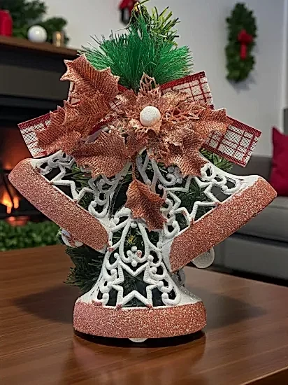 Happyland Yılbaşı Kapı Duvar Yılbaşı Ağacı Süsü Beyaz Rose Gold Çan Asma Süs 30 CMHPY26052