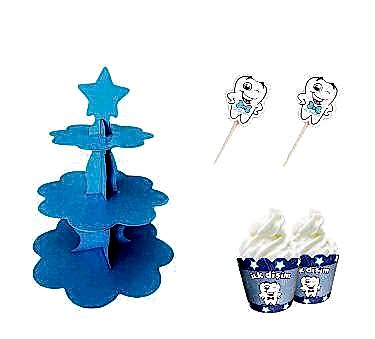 Happyland İlk Dişim Erkek Kek Standı + Kek Kapsülü + Kürdan 3’lü Set İlk Dişim Erkek Parti Cake Set Cup Cake Standı Seti