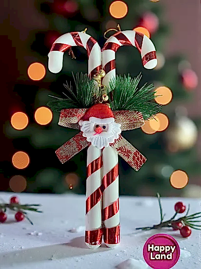 Happyland Yılbaş Süsü ’Lİ Baston Şeker Kapı Duvar Ağaç Süsü Noel Baba Figürlü 30 CM HPY26056