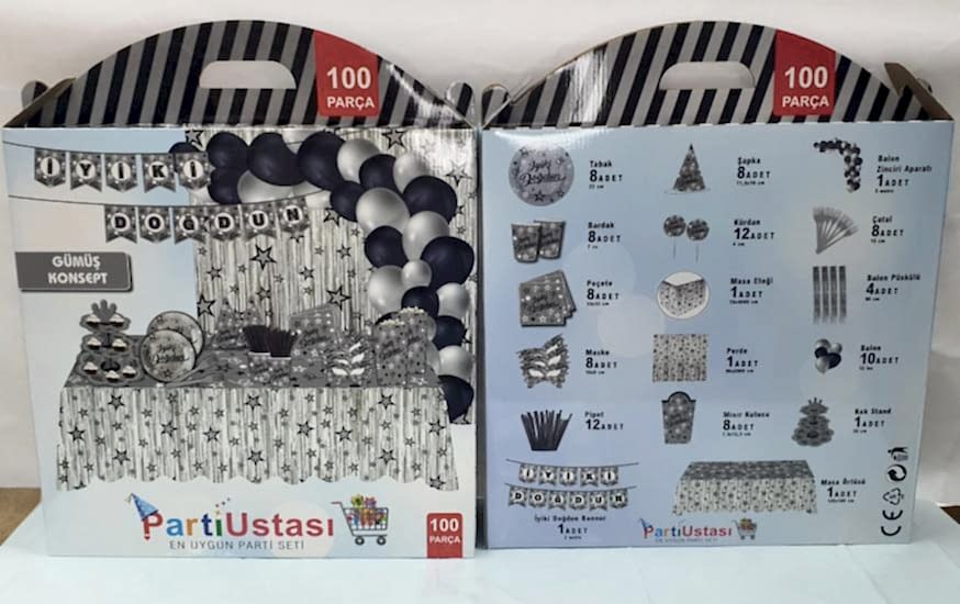 Parti Ustası 100 Parça Gümüş Siyah Parti Seti