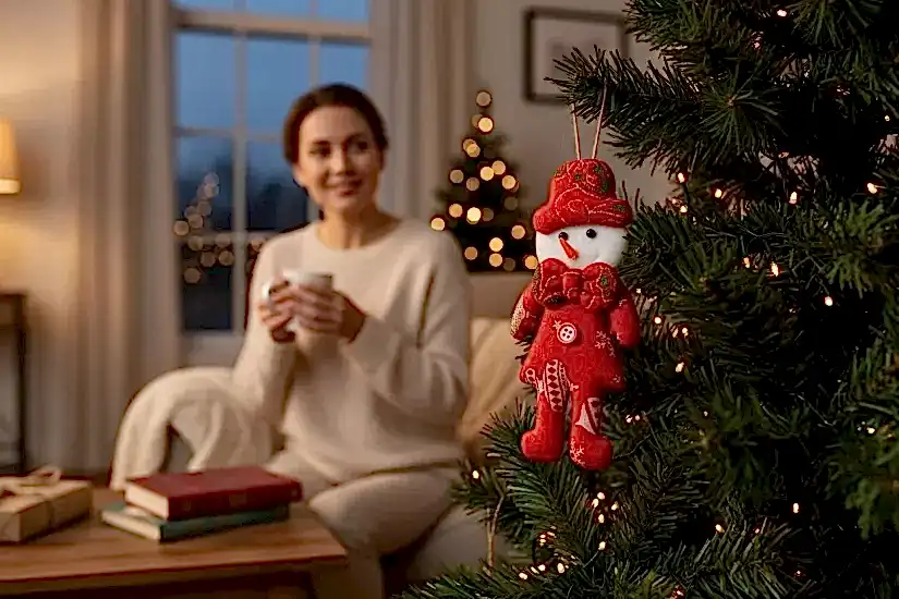 Happyland Yılbaşı Çam Ağacı Süsü Kardanadam Peluş Kırmızı Papyonlu Model Asma Süs 17 cm Noel Dekor