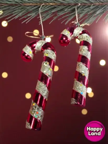 Happyland Yılbaşı Ağaç Süsü Baston Şeker Gold Simli Ağaç Süsü 4 Adet 16 cm Orta Boy HAPPY2025-140