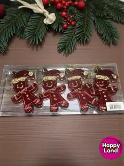 Happyland Yılbaşı Süsü Gingerbread Kurabiye Adam Asma Süs 4 Adet 10 cm Kırmızı Renk HAPPY2025-110