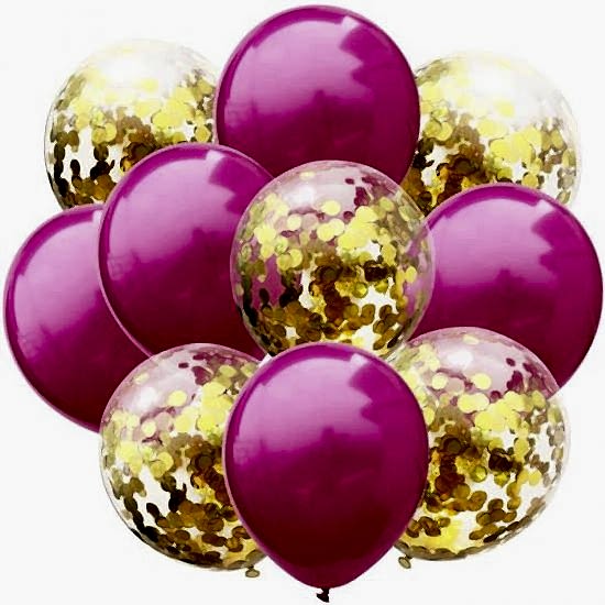 Fuşya Gold Konfetili Balon 10 Adet