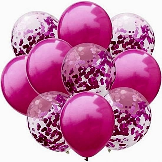 Fuşya Konfetli Balon Set 10 Adet