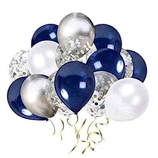 Gece Mavisi Gümüş Konfetili Balon Set 15 Adet