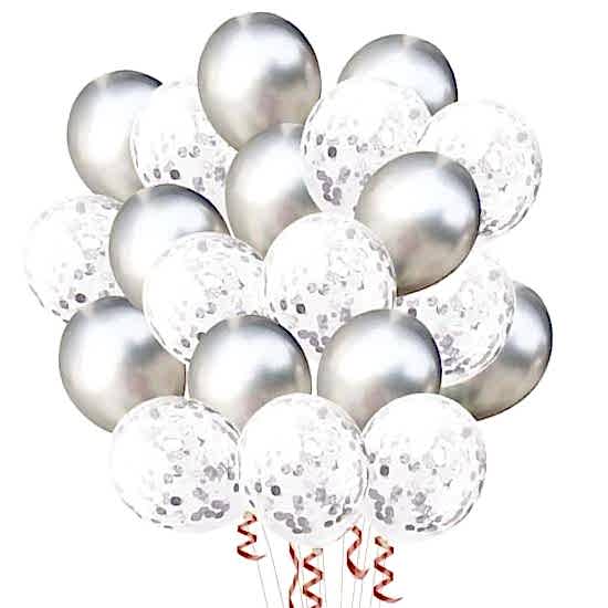 Gümüş Konfetili Balon Seti - 20 Adet