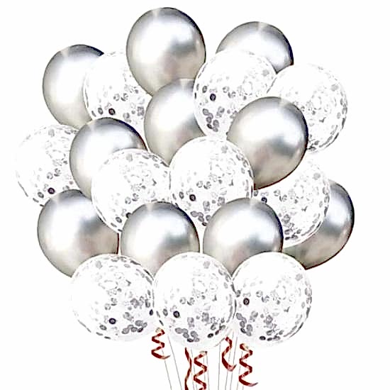 Gümüş Konfetili Balon Set 20 Adet