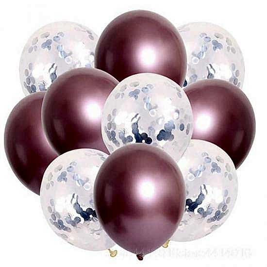 Gümüş Konfetili Pembe Krom Balon Seti