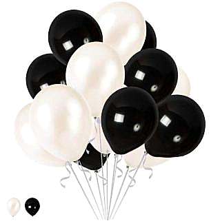 15 Siyah 15 Beyaz Konsept Balonlar Metalik Parlak 30-35 Cm
