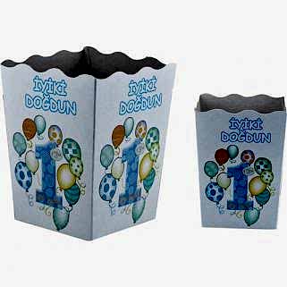 Popcorn Kutusu Karton 1 Yaş Birthday (Mısır Kutusu) (8 Adet)