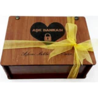 Aşk Bankası Aşkımı Bir Ömür Sakla Ahşap Hediye Kutusu