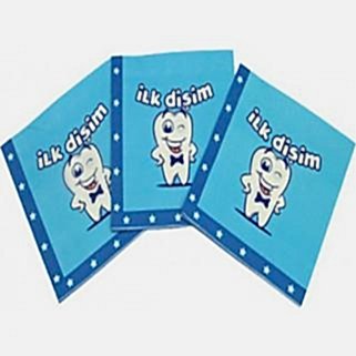 20li İlk Dişim Yazılı Çift Katlı Kağıt Parti Peçetesi Mavi