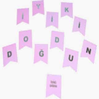İyiki Doğdun Gümüş Harfler Karton Bayrak Seti Pembe