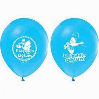 Balon 20 Adet Balon Hoş Geldin Oğlum Baskılı Parti Süsleme Mavi (