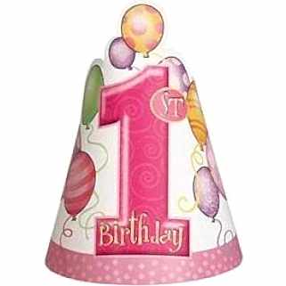  1 Yaş Günüm Karton Şapka Pembe 10 adet