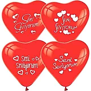 10 Adet Seni Seviyorum Baskılı Kalp Balon