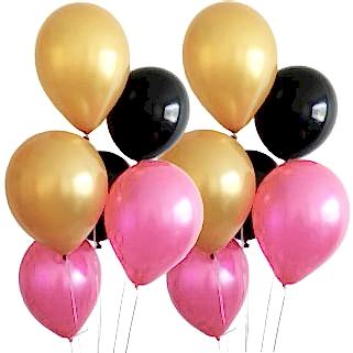 30 Adet Metalik Sedefli (Gold-Siyah-Fuşya) Karışık Balon