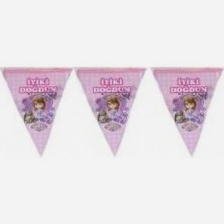 10 Bayrak 2.2Mt Boyutunda Sofia İyi Ki Doğdun Yazılı Pembe Flama