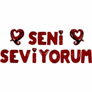 Kırmızı Seni Seviyorum Folyo Balon Set 13 Harf Balon+2 Kalp Balon